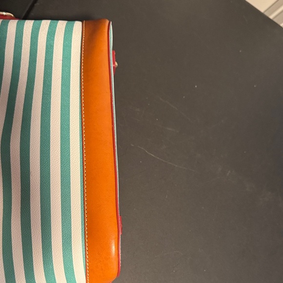 Dooney & Bourke Teal and Tan Striped Satchel - Picture 11 of 16